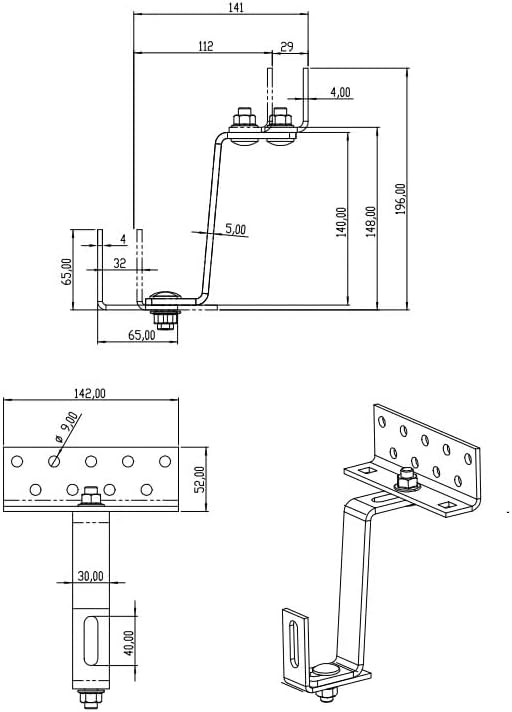 Carlig Reglabil pentru acoperi țiglă  140 mm H17 întărit - Oțel inoxidabil